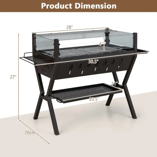 Costway Stainless Steel Barbecue Charcoal Grills with Seasoning Racks & Storage Shelf {3}