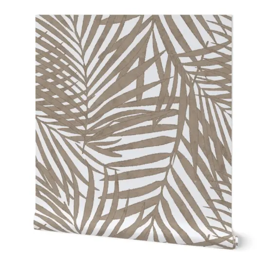 Peel & Stick Wallpaper 2FT Wide Tropical Palm Coastal Watercolor Summer Resort Beach Brown Tree Custom Removable Wallpaper by Spoonflower {7}