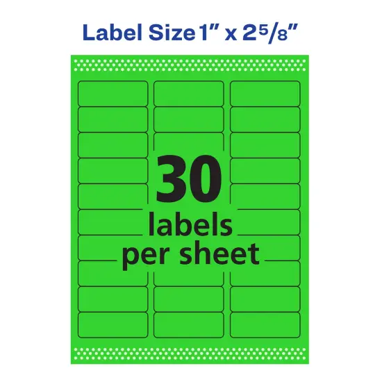Avery Neon Address Labels with Sure Feed for Laser Printers, 1" x 2 5/8", 750 Green Labels (5971) {5}