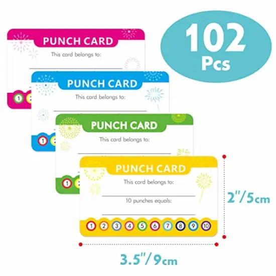 102 PCS Punch Cards, Incentive Reward Card Student Awards Loyalty Cards for Business, Classroom, Kids Behavior, Students, Teachers, 3.5&rdquo; x 2&rdquo;, 4 Styles {5}