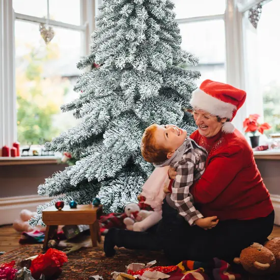 Costway 7.5 ft Snow Flocked Artificial Christmas Tree Hinged Alaskan Pine Tree Holiday {5}