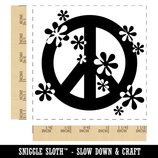 Contemporary Peace Sign With Flowers Self-Inking Rubber Stamp Ink Stamper Blue {1}