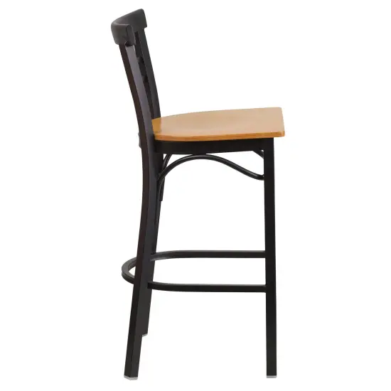 Emma and Oliver Two-Slat Ladder Back Metal Restaurant Dining Barstool Natural/BlackMetal {4}