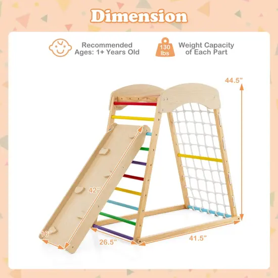 Costway 6-in-1 Wood Jungle Gym Montessori Climbing Play Set with Double-sided Ramp Colorful {9}