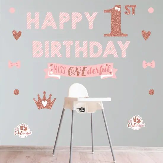 Big Dot of Happiness 1st Birthday Little Miss Onederful - Peel and Stick Girl First Birthday Party Decoration - Wall Decals Backdrop {1}