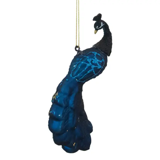 Northlight Glittered Peacock Glass Christmas Ornament - 6" - Indigo Blue {5}