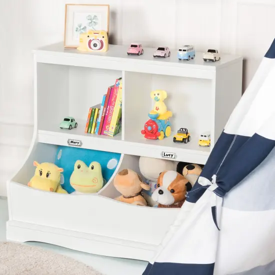 Costway Children's Multi-Functional Bookcase Toy Storage Bin Kids Floor Cabinet GreyWhite {5}