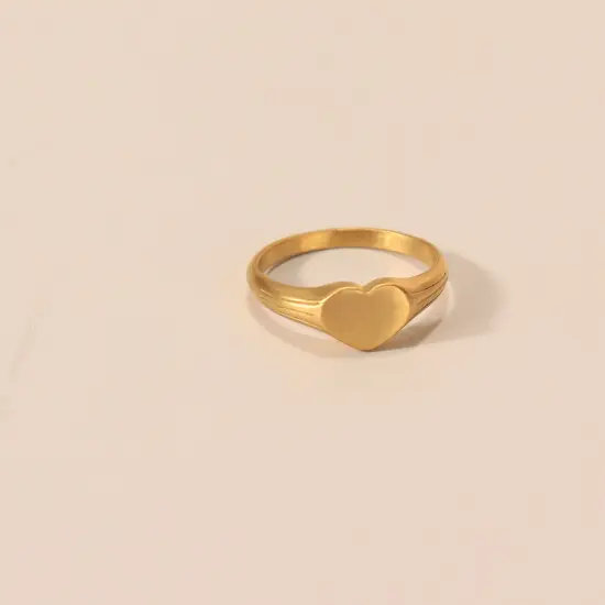 18k Gold PVD Coated Stainless Steel Blank Engravable Heart Signet Ring {6}