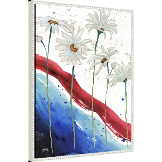 Patriotic Floral III by Elizabeth Medley 23-in. W x 30-in. H. Canvas Wall Art Print Framed in White {3}