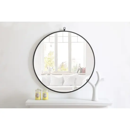Metal frame Round Mirror with decorative hook 32 inch Black finish {3}