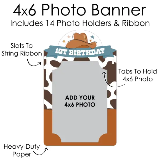 Big Dot of Happiness My First Rodeo - DIY Little Cowboy 1st Birthday Party Decor - Picture Display - Photo Banner {6}