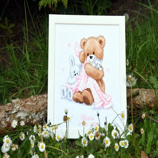 Vervaco Counted Cross Stitch Kit 6.75"X7"-Bear With Blanket On Aida {5}