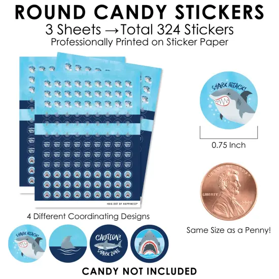 Big Dot of Happiness Shark Zone - Jawsome Shark Party or Birthday Party Small Round Candy Stickers - Party Favor Labels - 324 Count {4}