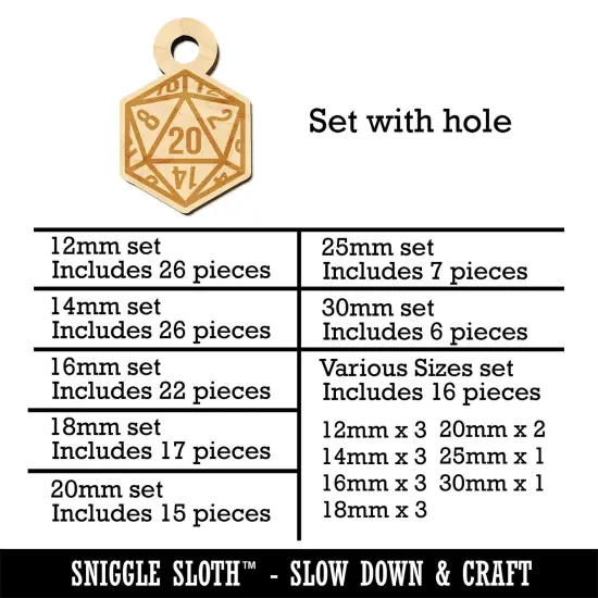 D20 20 Sided Gaming Gamer Dice Critical Role Mini Wood Shape Charms Jewelry DIY Craft {1}