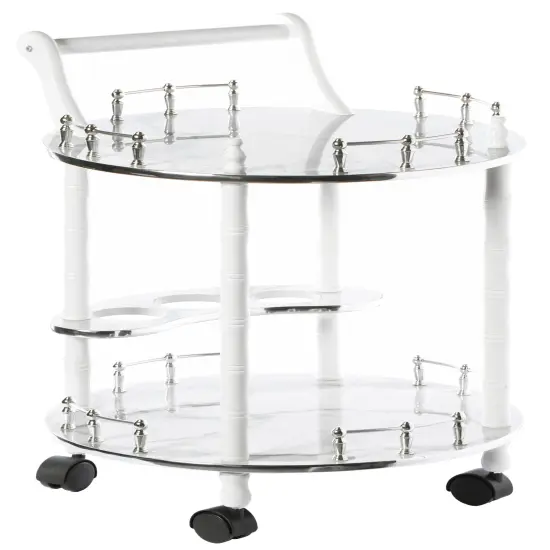 Round Wood Serving Bar Cart Tea Trolley with 2 Tier Shelves and Rolling Wheels Gray {3}