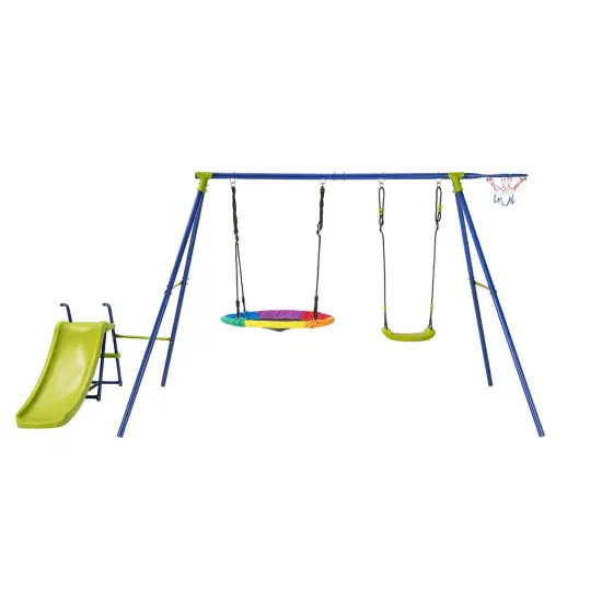 4-in-1 Heavy-Duty Metal Playset with Slide and Basketball Hoop {3}