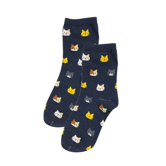 Wrapables Novelty Animal Print Crew Socks (Set of 5), Cat Face {6}