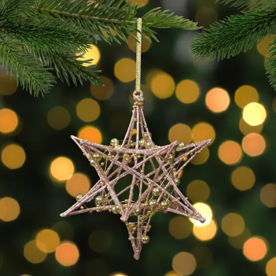 Northlight Starburst 3-D with Glitter and Beads Christmas Ornament - 5" - Rose Gold {3}