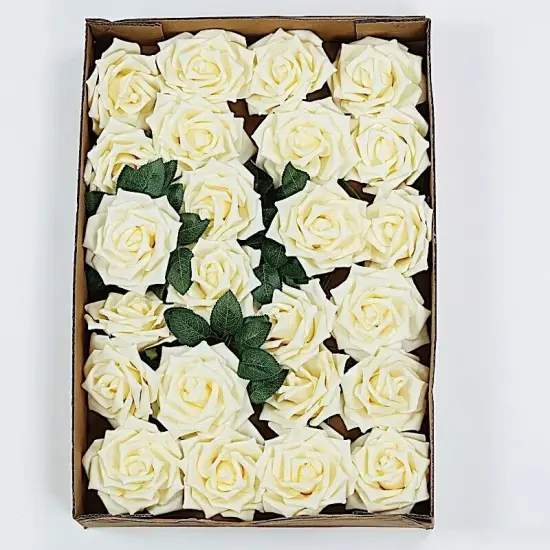 24 Cream 5" FOAM ROSE Flowers Stems Party Wedding Events Decorations {3}
