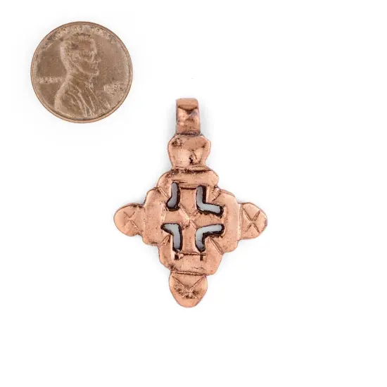 Copper Coptic Cross Pendant (38x27mm): Authentic Ethiopian East African Design for Jewelry & Necklace Making {2}