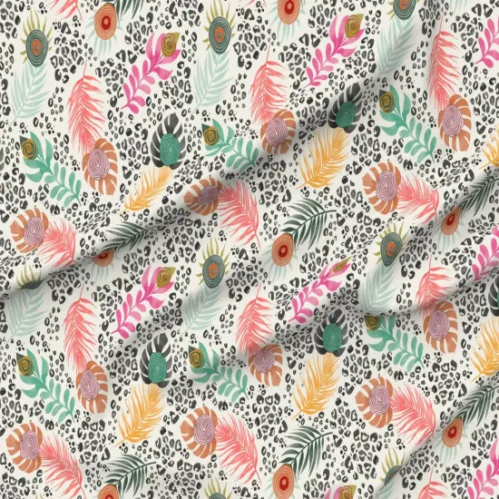 Various Fabrics by the Yard or Fat Quarter Tropical Feathers Pink Green Yellow Peacock Leopard Large Scale Custom Printed Fabric by Spoonflower {6}