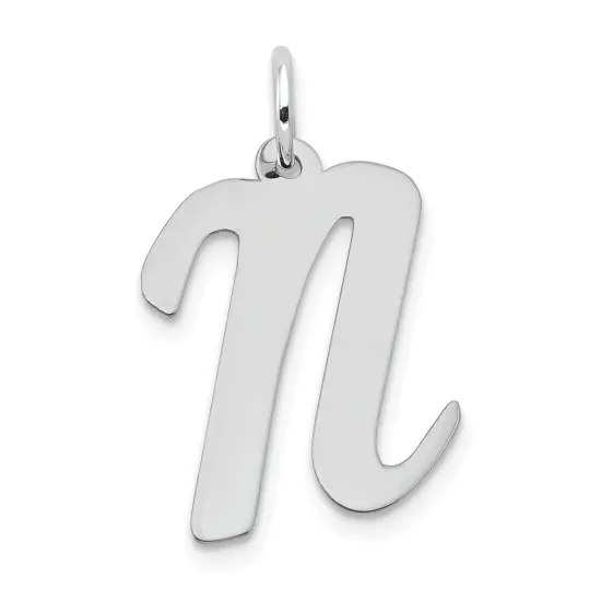 14K White Gold Large Script Initial Letter N Charm Jewerly 22mm x 12mm {1}