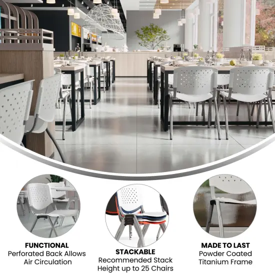 Emma and Oliver Home and Office Plastic Stack Chair with Perforated Back - Guest Chair White {2}