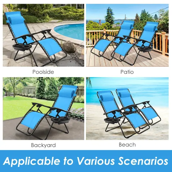 Outdoor Folding Zero Gravity Reclining Lounge Chair with Utility Tray Light Blue {3}