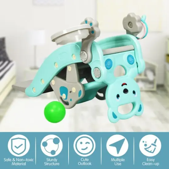 4-in-1Baby Rocking Horse Slide Set-Green {2}