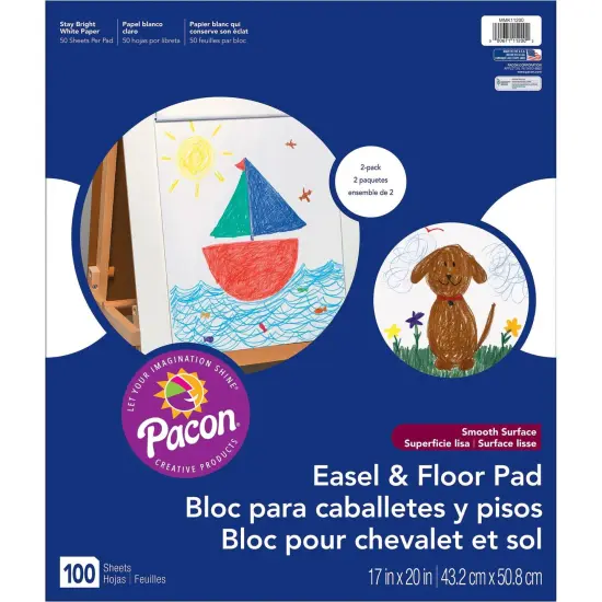 Easel & Floor Pads, White, Unruled 17" x 20", 50 Sheets, Pack of 2 {1}