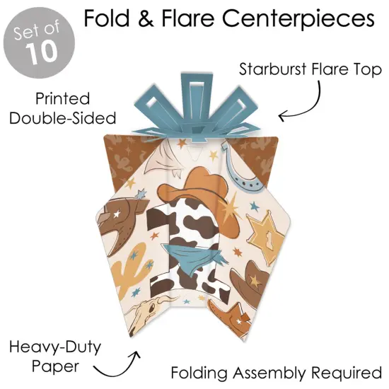 Big Dot of Happiness My First Rodeo - Table Decorations - Little Cowboy 1st Birthday Party Fold and Flare Centerpieces - 10 Count {5}