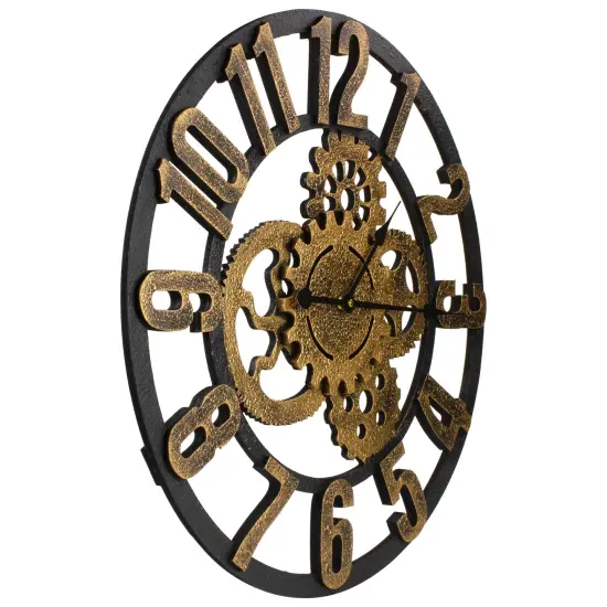 Northlight 24" Gold and Black Battery Operated Round Wall Clock with Cogs {4}