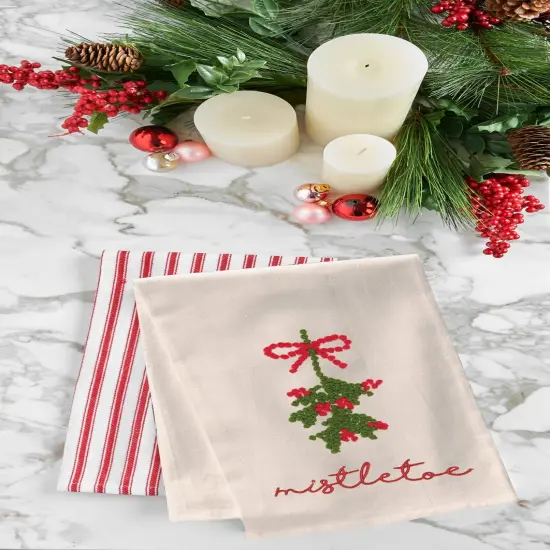 Mistletoe Berries French Knot Cotton Embroidered Flour Sack Kitchen Towel {5}