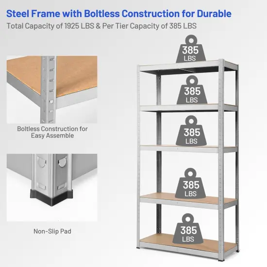 72 Inch Storage Shelf Steel Metal 5 Levels Adjustable Shelves {4}