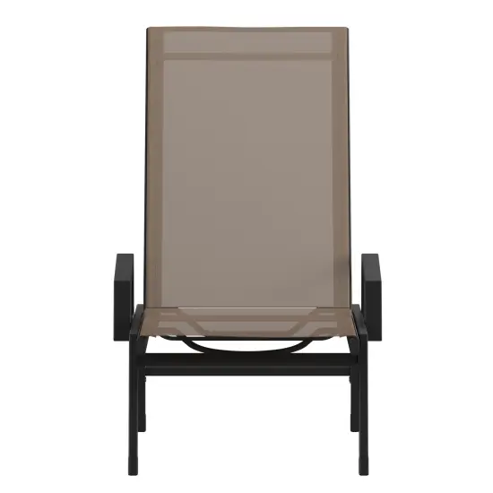 Emma and Oliver Braelin Set of 2 Textilene Adjustable 5 Position Patio Chaise Lounge with Armrests and Metal Frame Black/Brown {3}