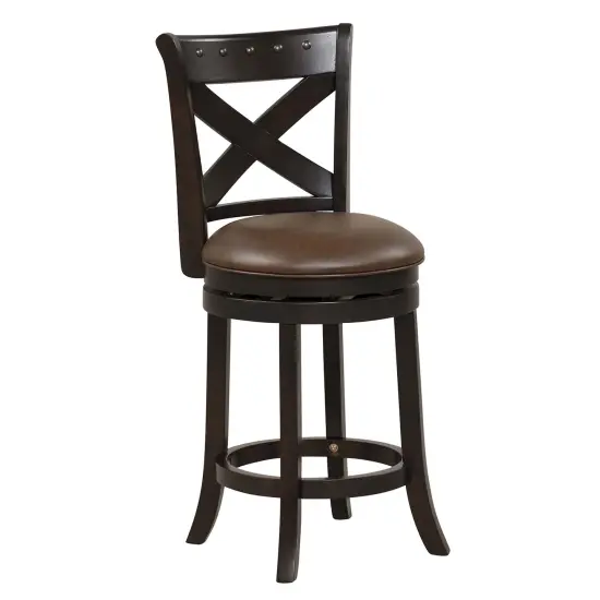Costway 26'' Swivel Bar Stool Counter Height PU Leather Seat Rubber Wood Legs Footrest {7}