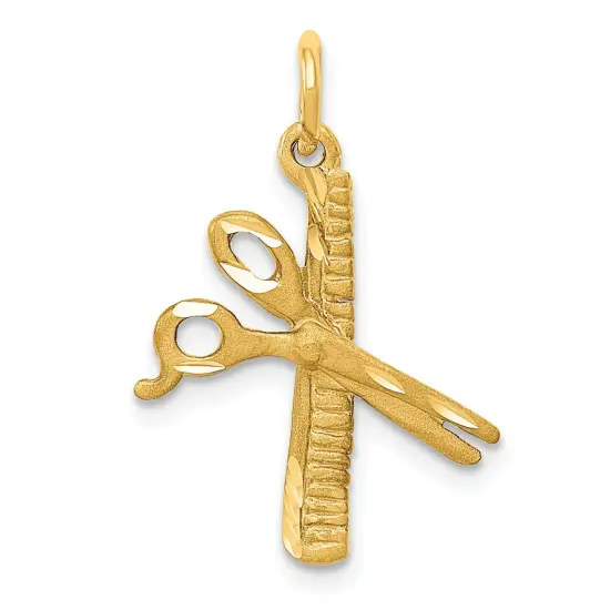 14K Gold Comb & Scissors Charm Hair Dresser Pendant 24 X15mm Jewerly 24mm x 15mm {1}