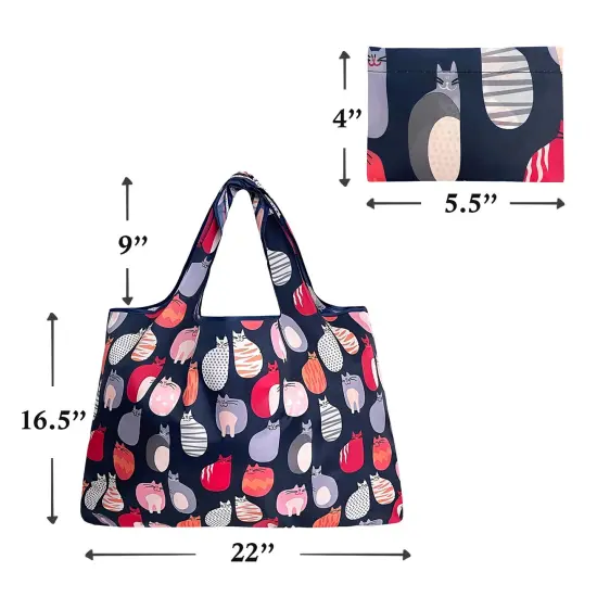 Wrapables Large Foldable Tote Nylon Reusable Grocery Bags Stylish Kitties {6}