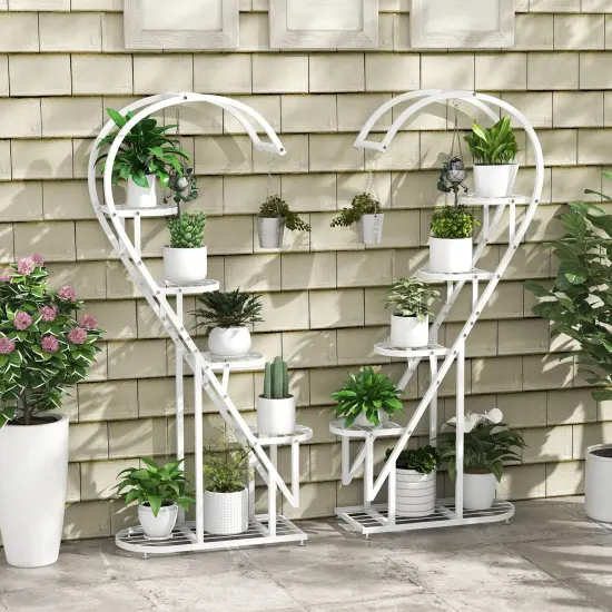 5 Tier Metal Plant Stand With Hanging Hook For Multiple Plants White {1}