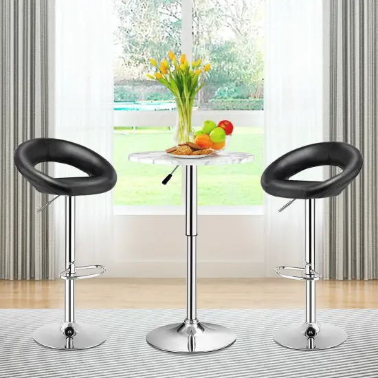 Height Adjustable Bar Stools Set of 2 with Hollow Back and Footrest Black {3}