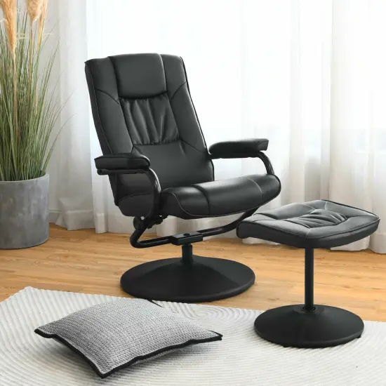 Swivel Recliner High Backrest Chair with Ottoman and Sturdy Iron Frame Black {2}