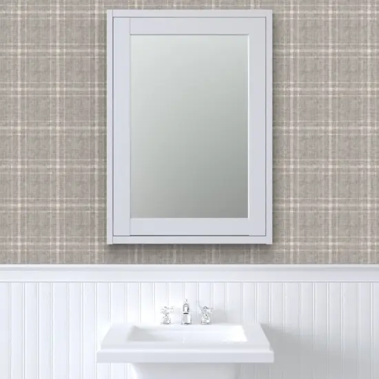 Pre-Pasted Wallpaper 2FT Wide Grey Tartan Farmhouse Academia Plaid Large Neutral Scale Cottagecore Grandmillennial Custom Pre-pasted Wallpaper by Spoonflower {6}