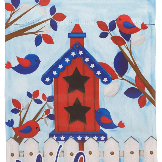 Northlight Patriotic Birds and Birdhouse "Welcome" Outdoor Garden Flag - 18" x 12.5" Blue {5}