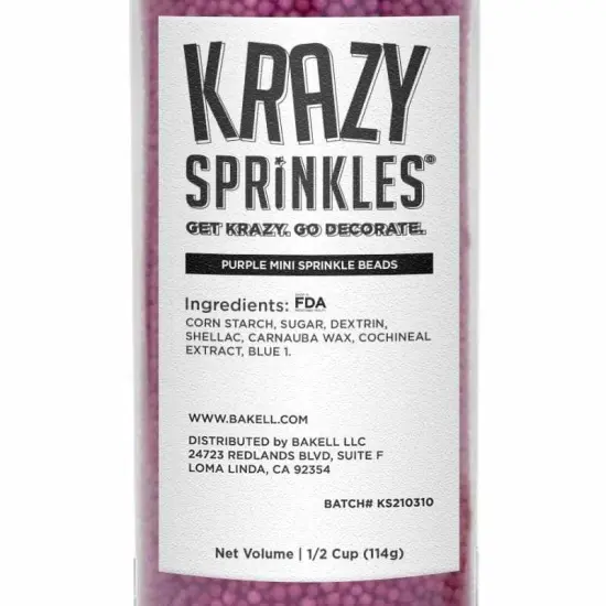 Krazy Sprinkles - Purple Mini Beads (1/2 Cup, 1x Jar) for Cakes, Ice Cream & Cookies {4}