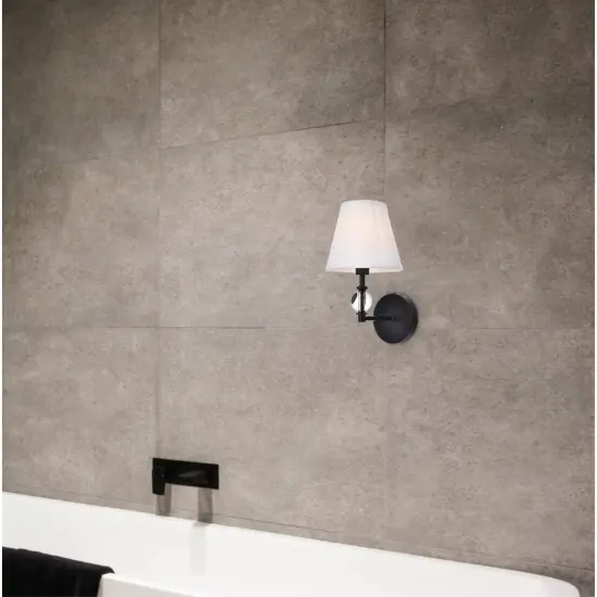 Bethany 1 light bath sconce in black with white fabric shade {2}