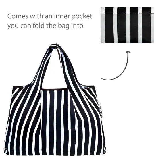 Wrapables Large & Small Foldable Tote Nylon Reusable Grocery Bags, Set of 2 Stripes {5}