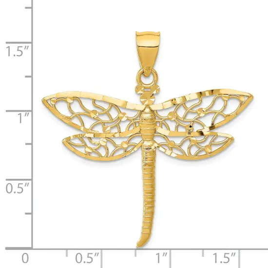 14K Gold Diamond Cut Dragonfly Charm Pendant Jewelry 37 x 38.5 mm {4}