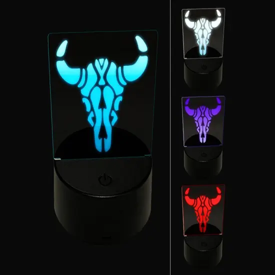 Southwestern Style Tribal Bull Cow Skull 3D Illusion LED Night Light Sign Nightstand Desk Lamp {1}