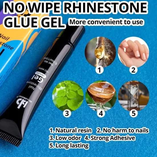 1 Tube of 15ml Gel + Colorful Gems + Flat-back Round Glass Crystals With Pickup Tools {5}