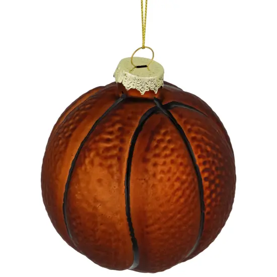 Northlight Basketball Glass Christmas Hanging Ornament - 3.5" - Orange and Black {5}